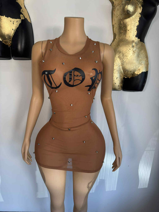 Star Studded Mesh Dress - Tan - Head Over Heels: All In One Boutique