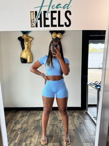 Suns Out Short Set - Blue - Head Over Heels: All In One Boutique