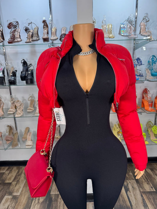 Sydney Crop Puffer Jacket - Red - Head Over Heels: All In One Boutique