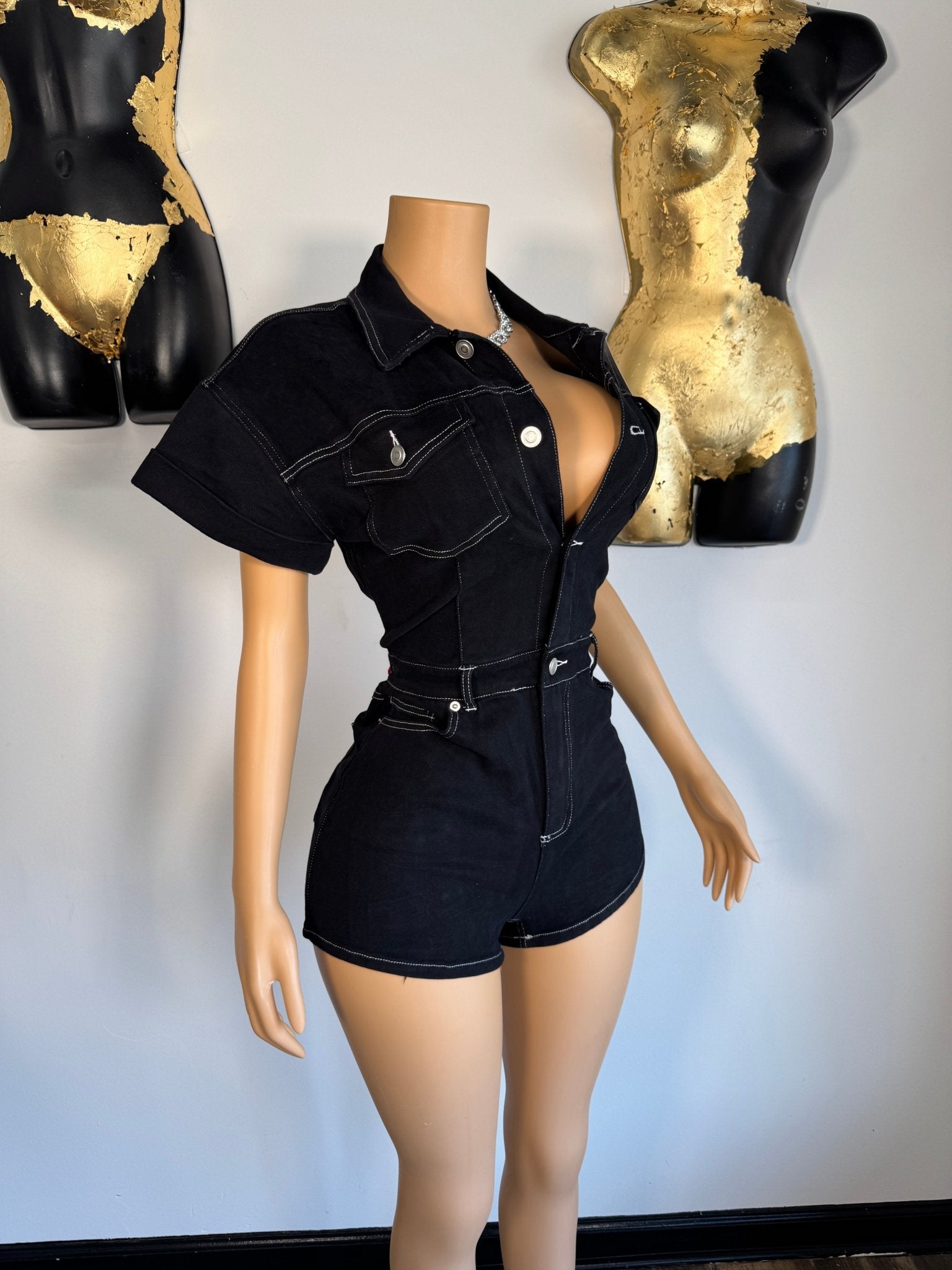 Urban Edge Denim Romper - Black - Head Over Heels: All In One Boutique