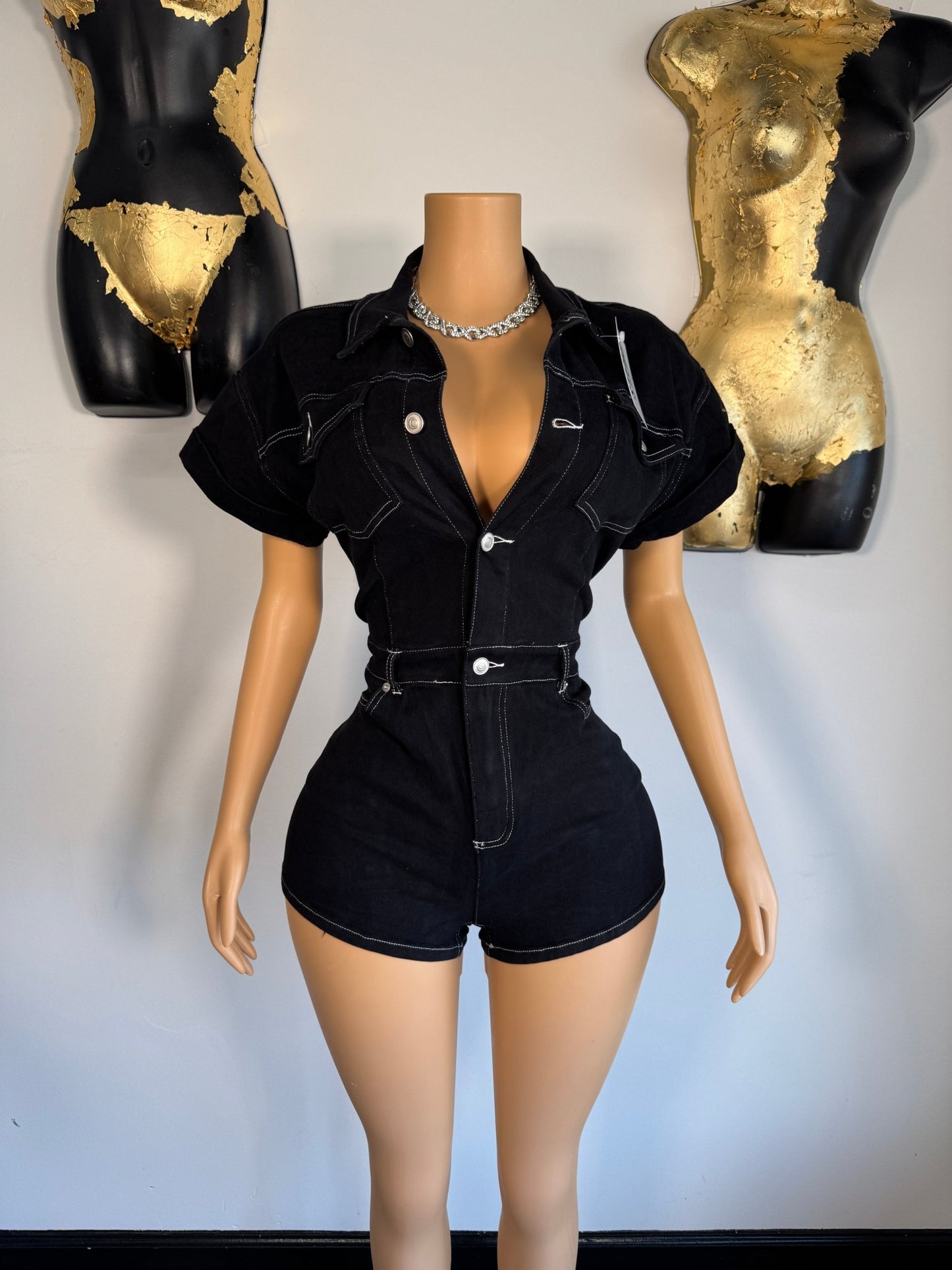 Urban Edge Denim Romper - Black - Head Over Heels: All In One Boutique