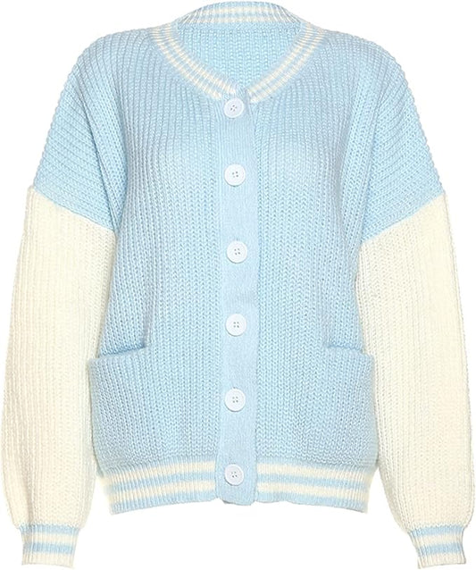 Varsity Knit Cardigan - Blue - Head Over Heels: All In One Boutique