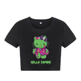 Zombie Kitty Crop Top- Black - Head Over Heels: All In One Boutique