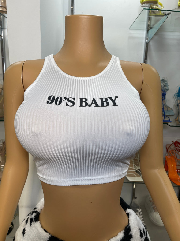 90's Baby Crop Top- White - Head Over Heels: All In One Boutique