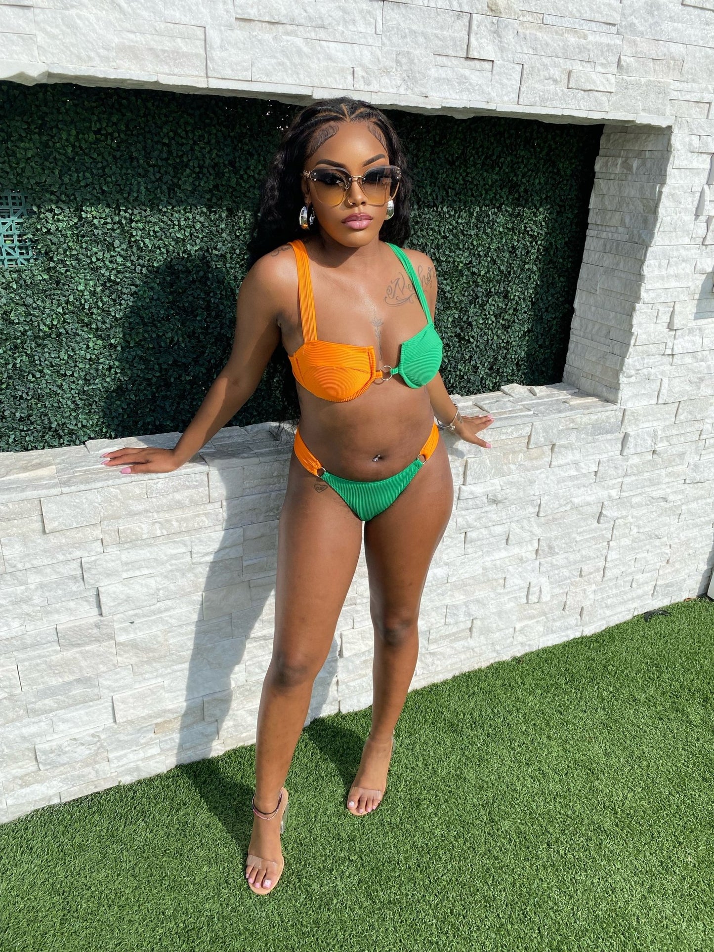 Amalina Bikini- Green/ Orange - Head Over Heels: All In One Boutique