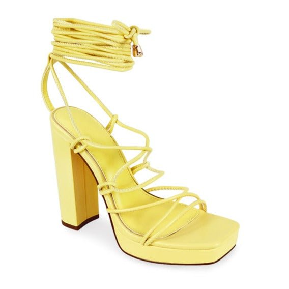 ASOS DESIGN Wide Fit Percy embellished tie leg high heeled shoes in ochre |  ASOS