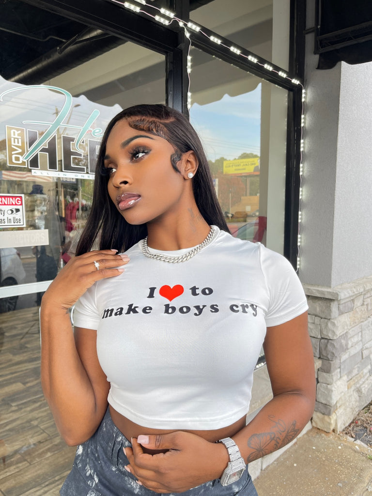 Boys Cry Crop Top- White - Head Over Heels: All In One Boutique