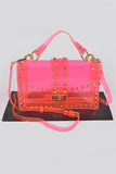 Clear Spiked Satchel- Pink