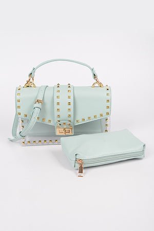 Large Studded Two In One Clutch- Mint - Head Over Heels: All In One Boutique