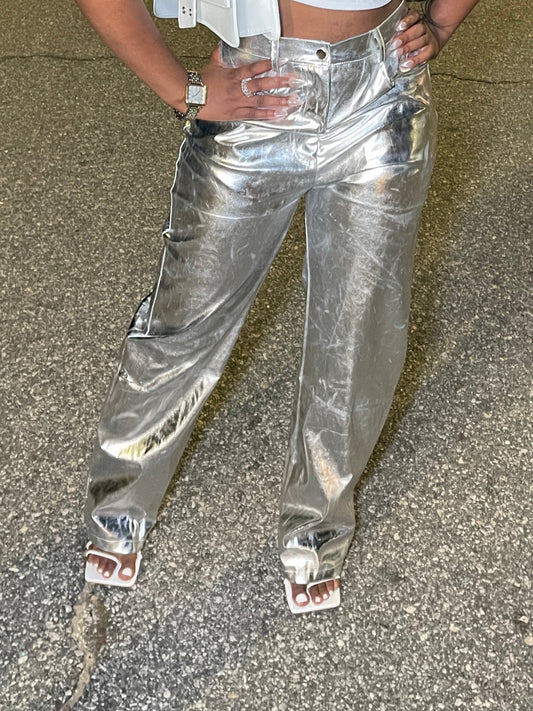 Metallic Pants- Silver - Head Over Heels: All In One Boutique