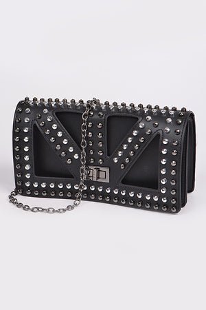 Open Cut Studded Clutch- Black - Head Over Heels: All In One Boutique