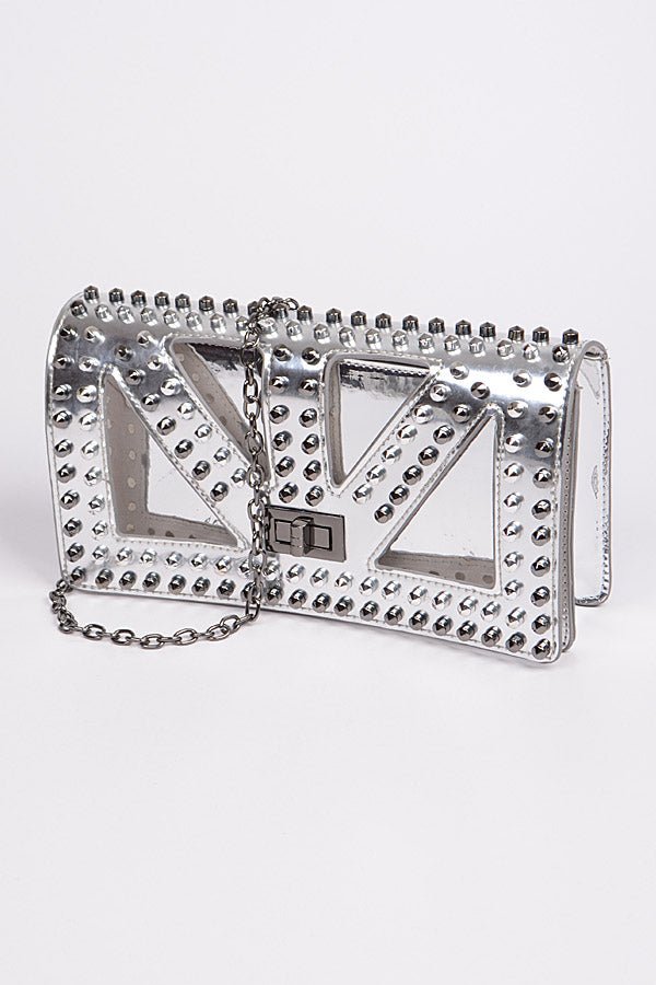 Open Cut Studded Clutch- Silver - Head Over Heels: All In One Boutique