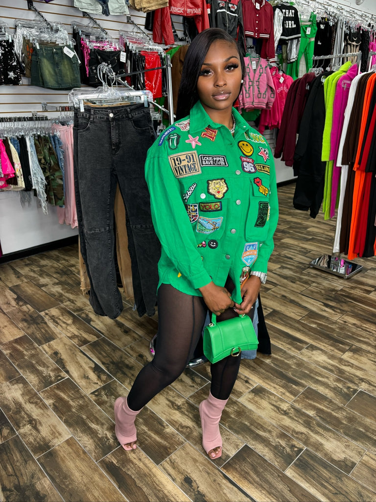 Patchwork Jacket- Green - Head Over Heels: All In One Boutique