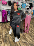 Red Heart Jogger Set- Black - Head Over Heels: All In One Boutique