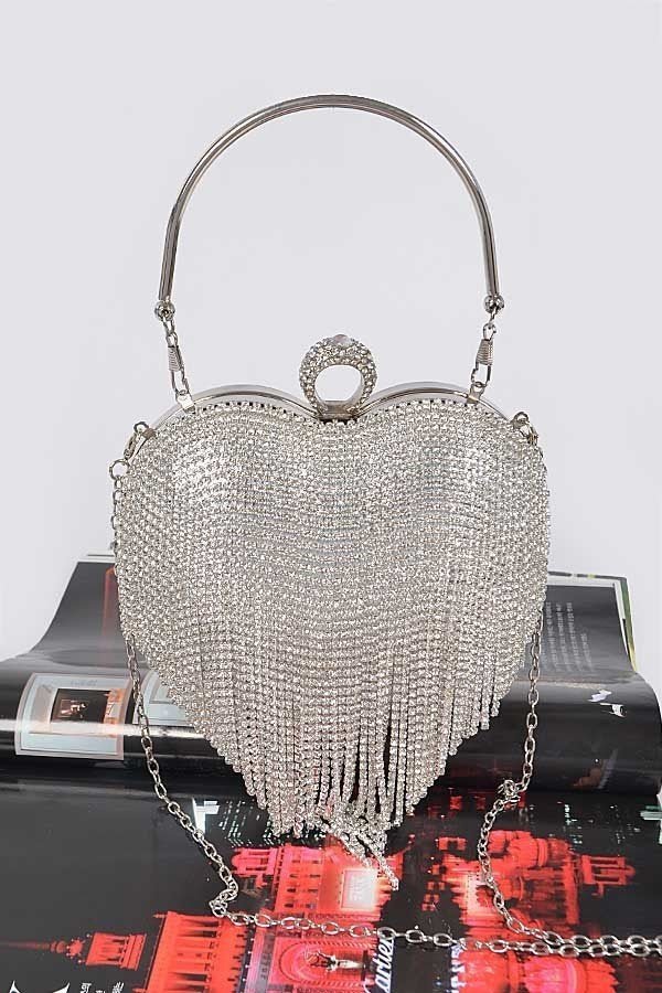 Rhinestone Heart Clutch- Silver - Head Over Heels: All In One Boutique