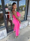 Ruffled Pant Set- Pink - Head Over Heels: All In One Boutique