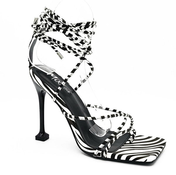 Tied Up Heels- Zebra - Head Over Heels: All In One Boutique
